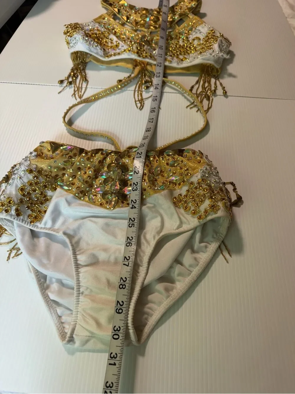 Glamour solo dance costume 2 piece style white gold greek goddess MA-Medium